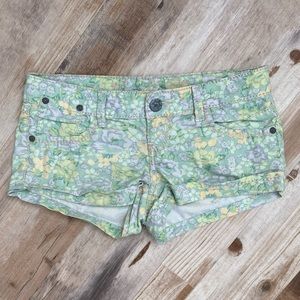 Green Floral Jean Shorts